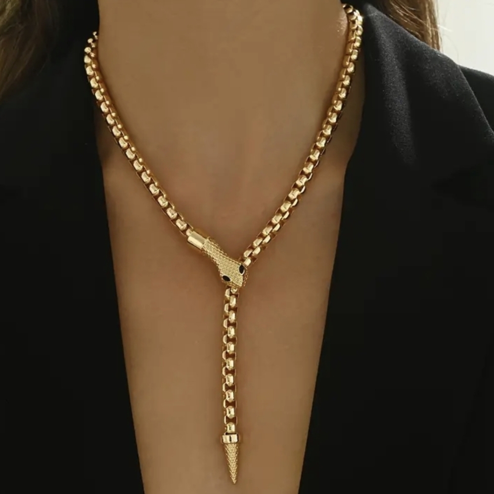 18K Gold Plated  Snake Lariat Necklace